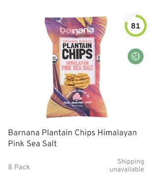 Barnana Plantain Chips Himalayan Pink Sea Salt Nutrition and Ingredients