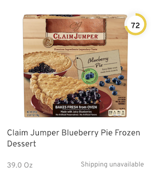 Claim Jumper Blueberry Pie Frozen Dessert Nutrition and Ingredients
