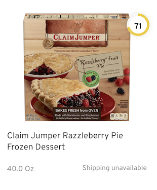 Claim Jumper Razzleberry Pie Frozen Dessert Nutrition and Ingredients