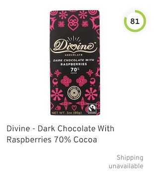 Divine - Dark Chocolate With Raspberries 70% Cocoa Nutrition and Ingredients