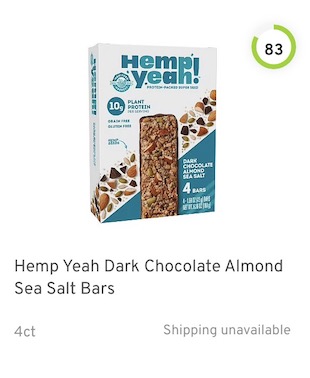 Hemp Yeah Dark Chocolate Almond Sea Salt Bars Nutrition and Ingredients