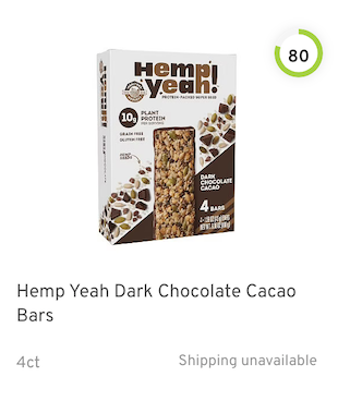Hemp Yeah Dark Chocolate Cacao Bars Nutrition and Ingredients