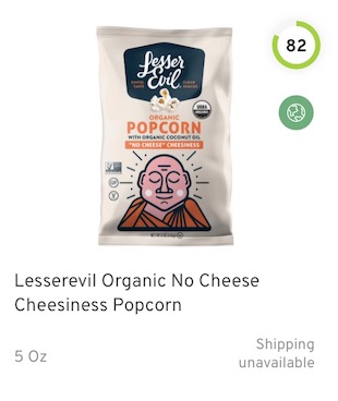 Lesserevil Organic No Cheese Cheesiness Popcorn Nutrition and Ingredients