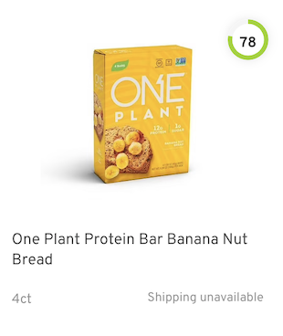 One Plant Protein Bar Banana Nut Bread Nutrition and Ingredients