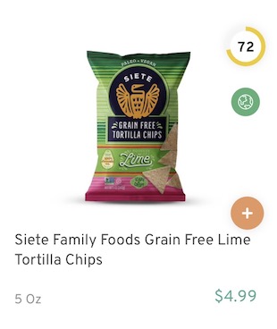 Siete Family Foods Grain Free Lime Tortilla Chips Nutrition and Ingredients