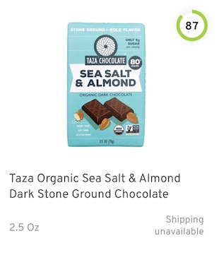Taza Organic Sea Salt & Almond Dark Stone Ground Chocolate Nutrition and Ingredients