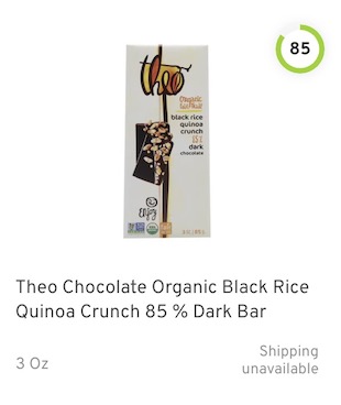 Theo Chocolate Organic Black Rice Quinoa Crunch 85 % Dark Bar Nutrition and Ingredients