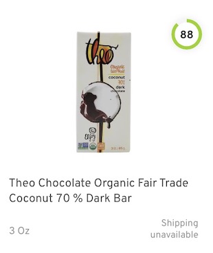 Theo Chocolate Organic Fair Trade Coconut 70 % Dark Bar Nutrition and Ingredients