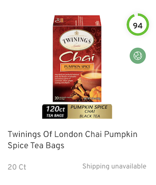 Twinings Of London Chai Pumpkin Spice Tea Bags Nutrition and Ingredients