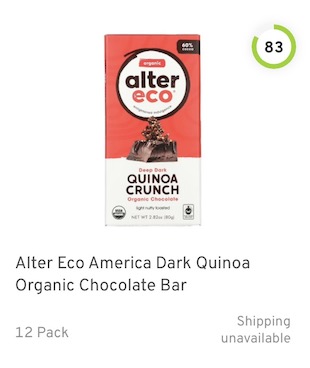 Alter Eco America Dark Quinoa Organic Chocolate Bar Nutrition and Ingredients