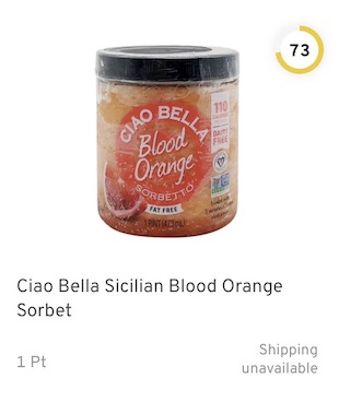 Ciao Bella Sicilian Blood Orange Sorbet Nutrition and Ingredients