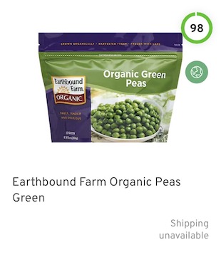 Earthbound Farm Organic Peas Green Nutrition and Ingredients