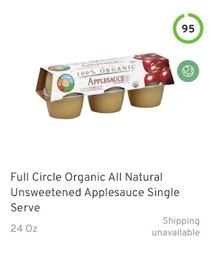 Full Circle Organic All Natural Unsweetened Applesauce Single Serve Nutrition and Ingredients