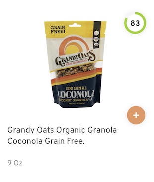 Grandy Oats Organic Granola Coconola Grain Free Nutrition and Ingredients