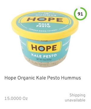 Hope Organic Kale Pesto Hummus Nutrition and Ingredients