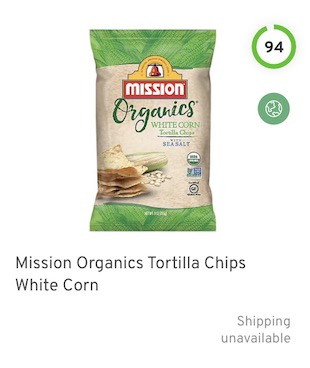 Mission Organics Tortilla Chips White Corn Nutrition and Ingredients