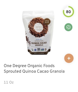 One Degree Organic Foods Sprouted Quinoa Cacao Granola Nutrition and Ingredients
