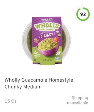 Wholly Guacamole Homestyle Chunky Medium Nutrition and Ingredients
